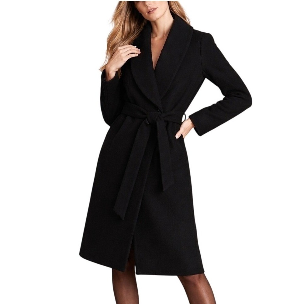 Club Monaco Black Long Wrap Coat with Belt